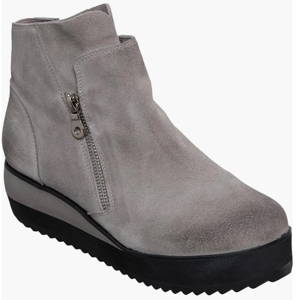 Suede Platform Ankle Boot in Light Gray - Women's